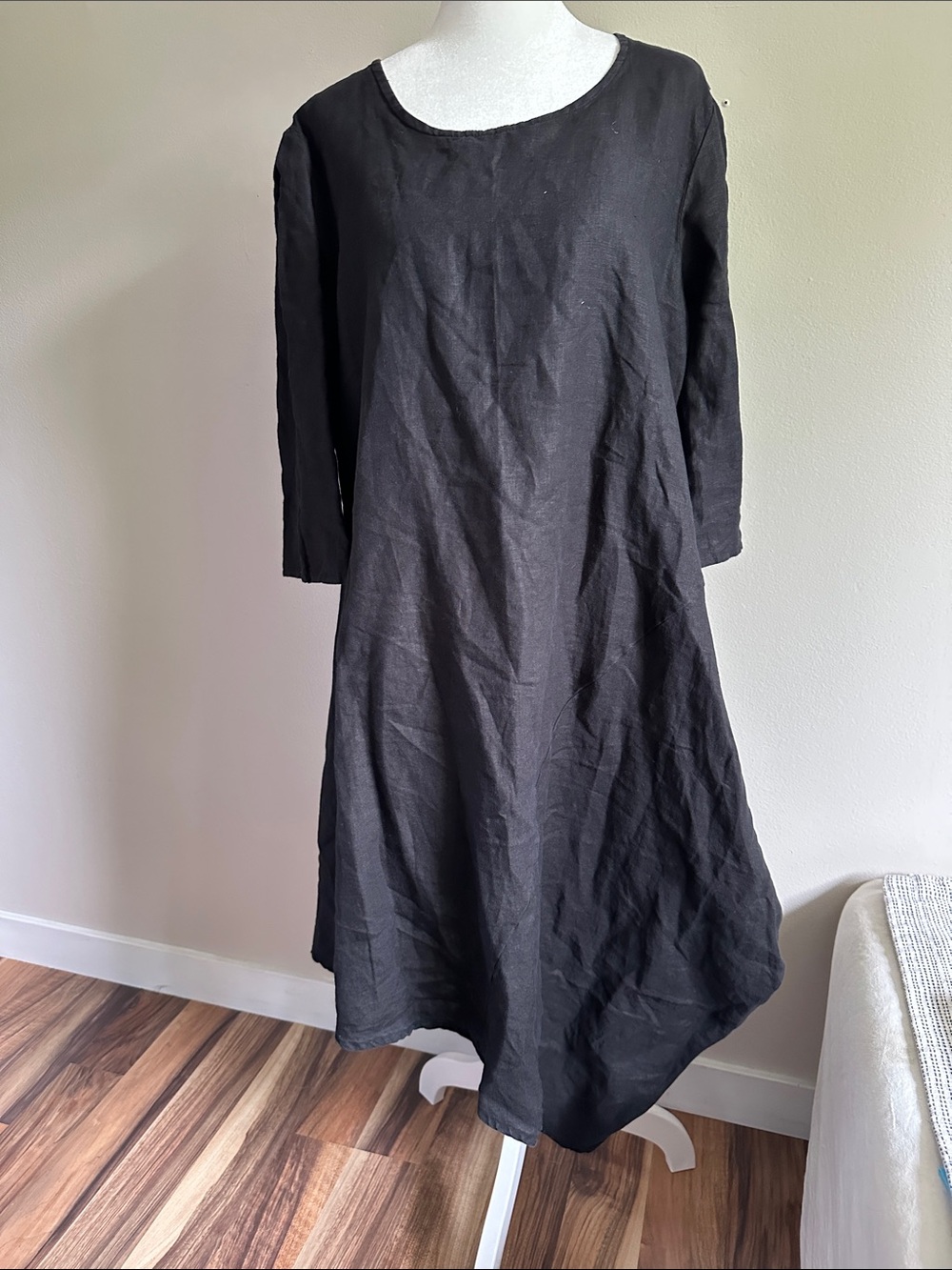 bryn Walker Black Linen Midi Dress with Scoop Neck